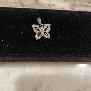 Crystal encrusted butterfly sterling silver necklace